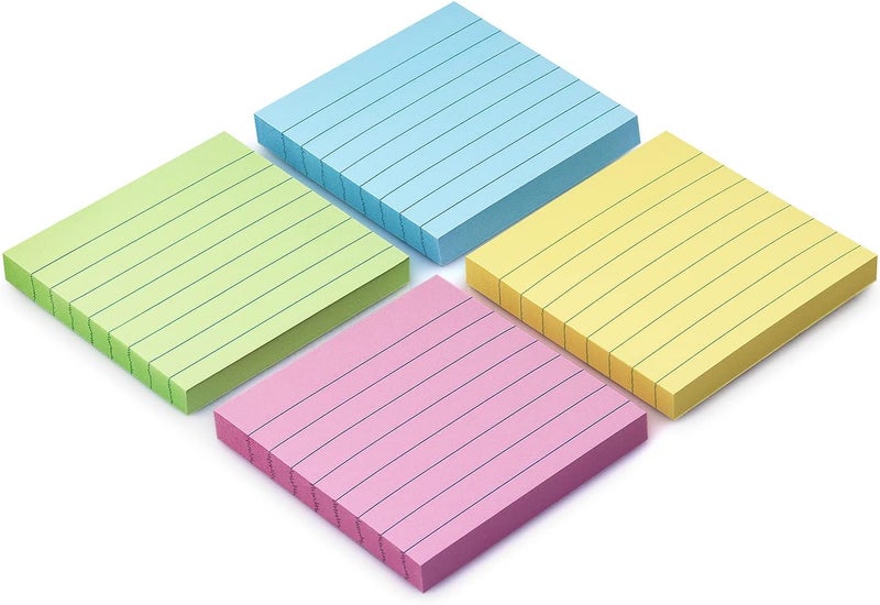 Eastern Wolf Lined Sticky Notes 3x3 Sticky Notes with Lines Self-Stick Notes Bright Color 4 Pads 90 Sheets/Pad (Pastel) - Image 2